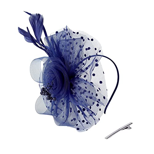 Wooauto Frauen Fascinator Hut Party Braut Hochzeit Mesh Blume Stirnband Haarspange Flauschige Feder Haarband Organza Haarschmuck Für Tanzen Performances Party Model Shows Frisuren Requisiten,Blau von Wooauto