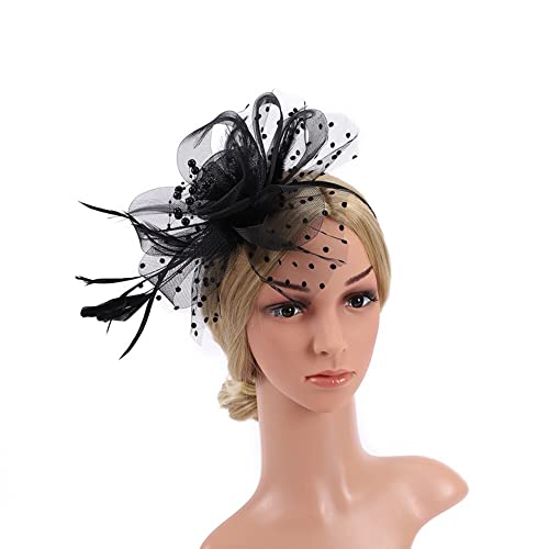 Wooauto Frauen Fascinator Hut Party Braut Hochzeit Mesh Blume Stirnband Haarspange Flauschige Feder Haarband Organza Haarschmuck Für Tanzen Performances Party Model Shows Frisuren Requisiten,Schwarz von Wooauto