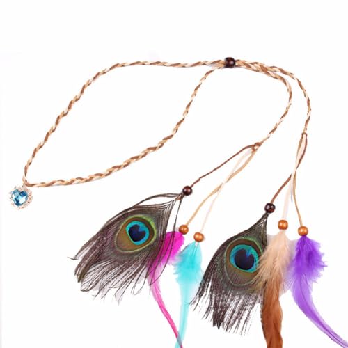 Wooauto Frauen Festival Karneval Indisch Kopfschmuck Feder Quasten Bohemian Frauen Mädchen Haarband Party Dekoration Kopfschmuck Lange Feder Haar Accessoires Braut Haarschmuck,Blau Lila von Wooauto