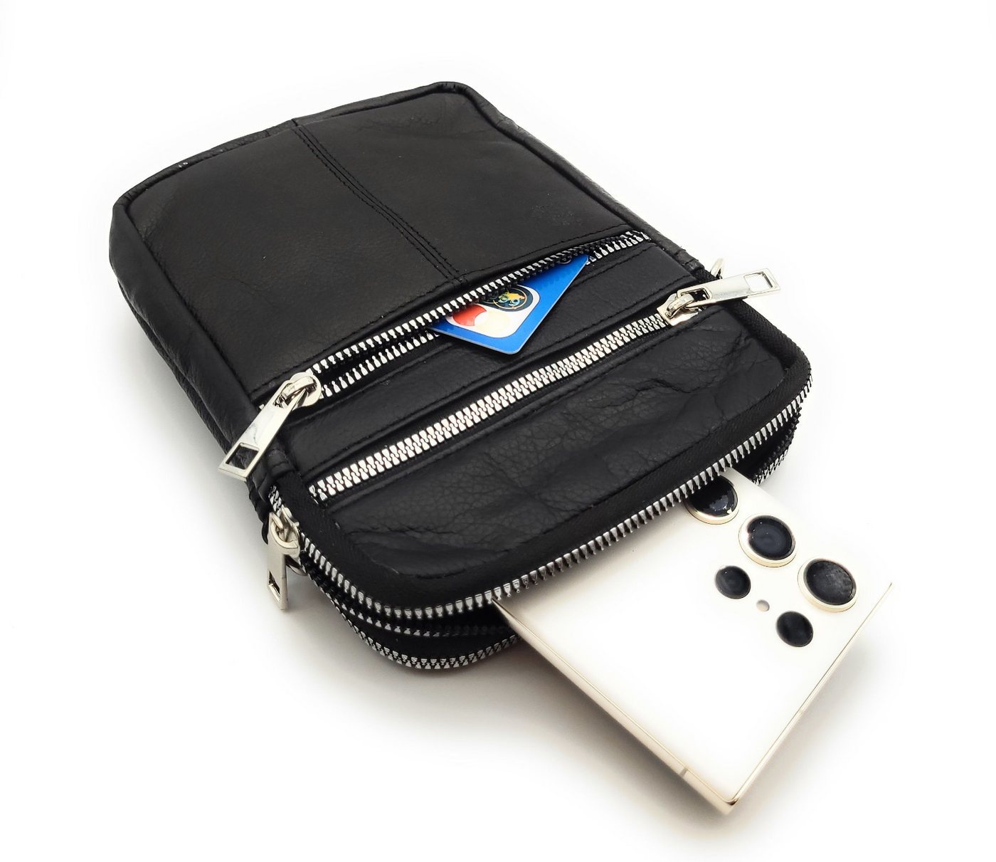 Wood Bag Schultertasche Unisex Umhängetasche Nappaleder Schwarz Echt Leder von Wood Bag