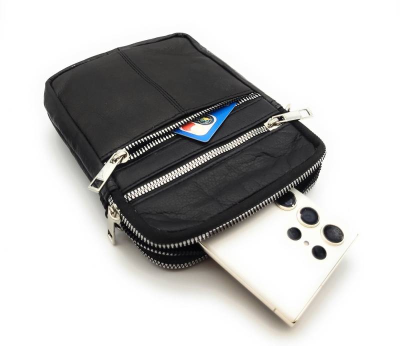 Wood Bag Schultertasche Unisex Umhängetasche Nappaleder Schwarz Echt Leder von Wood Bag