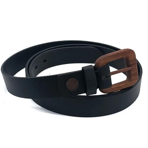 WOOD BELT Ledergürtel Schwarz Gürtel Damen Leder 30mm mit Holzschnalle aus Nussbaum Triglav Lächeln (L) von WOOD BELT