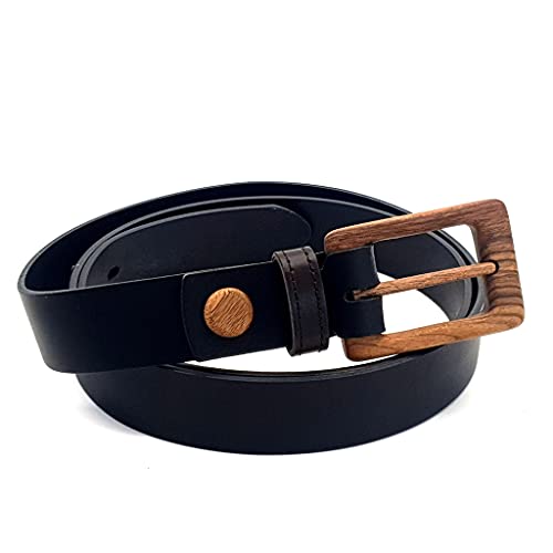 Wood Belt Ledergürtel Schwarz Unisex Gürtel mit Holzschnalle aus Nussbaum Simple Brave 306 (L(105cm)) von Wood Belt