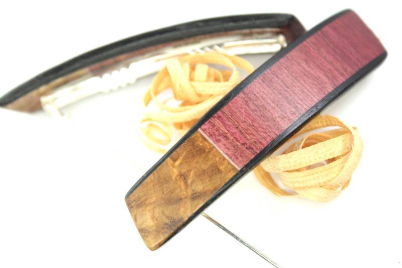 Kleine Haarspangen , Haarclip Haarklammer Holzklammer Holzhaarpin Strähnchen/Paar Größe 55mm Intarsie in Mooreiche von WoodArtGermany