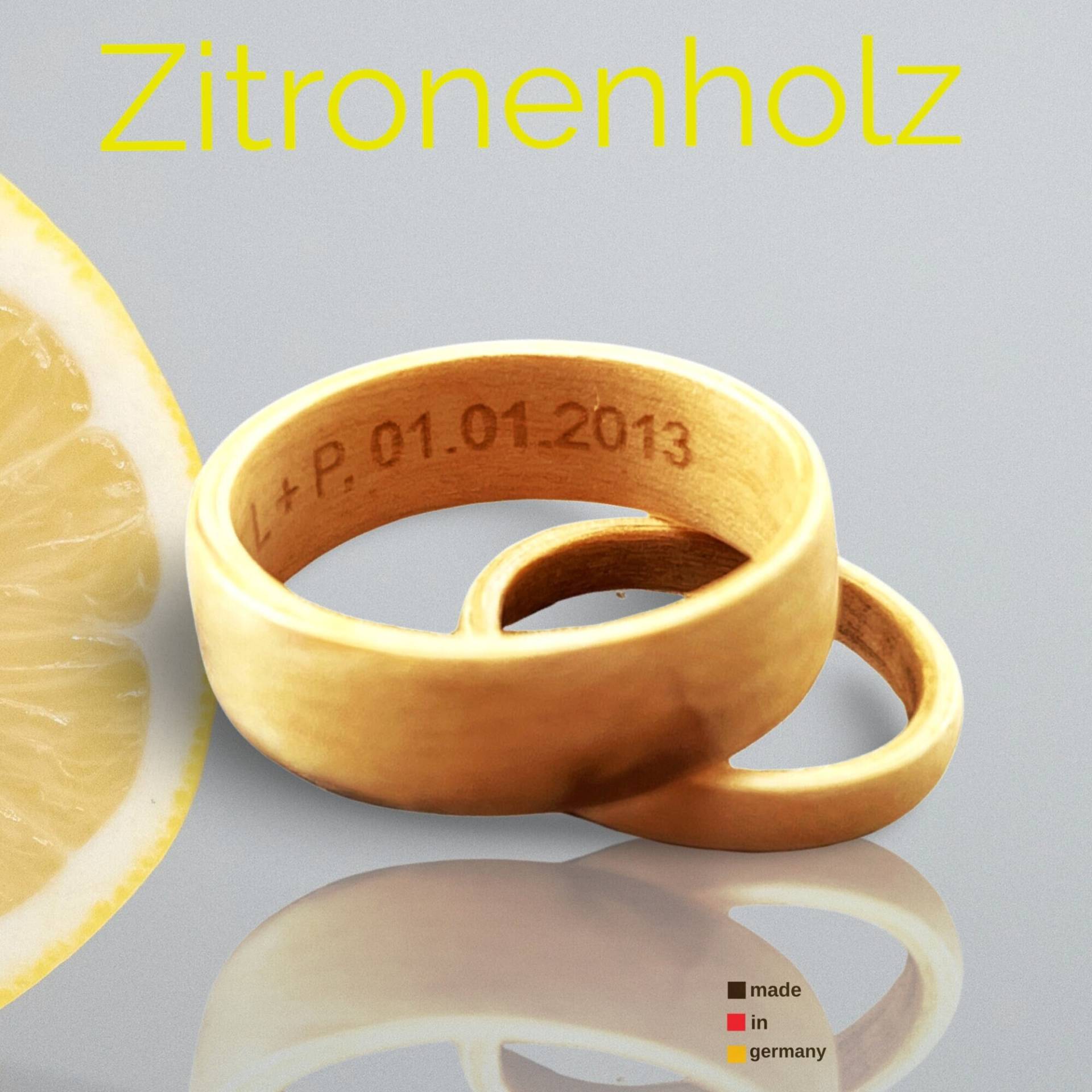 Verlobungsringe Aus Zitronenholz Im Set Mit Wunschgravur, Extra Schmal, Handgefertigt in Deutschland Verlobungsringe Aus Zitronenholz Im Set Mit Wunschgravur, Extra Schmal, Handgefertigt in Deutschland von WoodDots