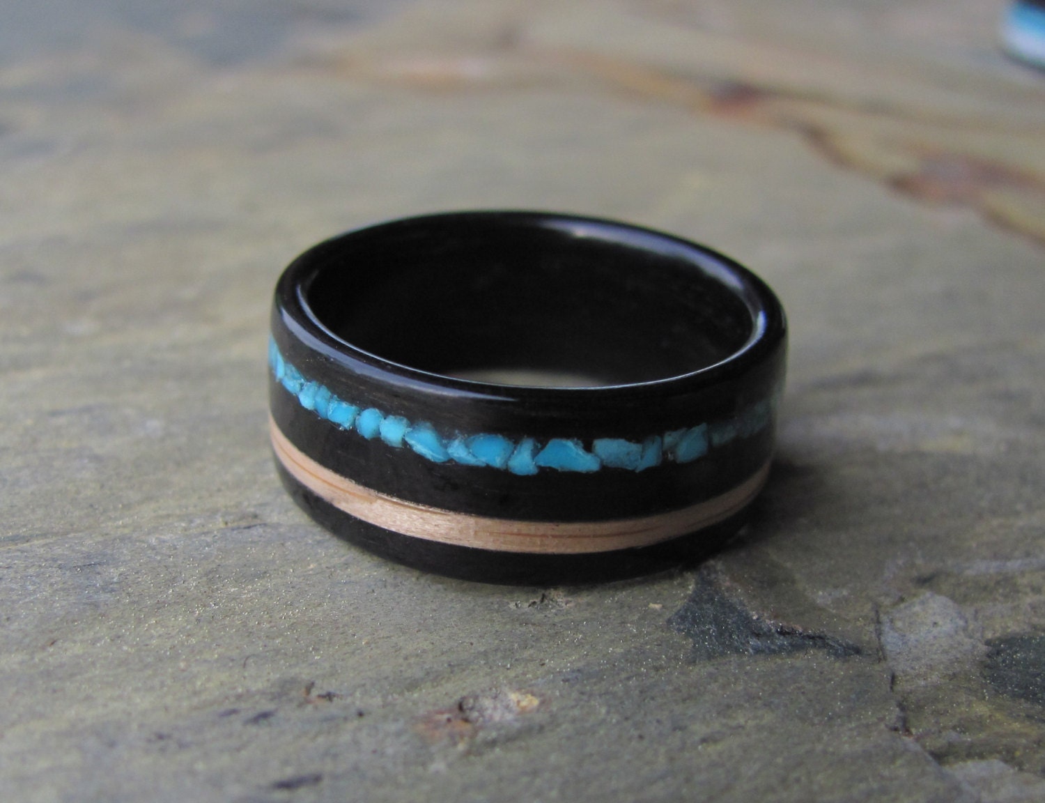 Bugholz Ebenholz Ring Mit Eiche Und Türkis Inlay Ehering Jubiläum Band Bugholz Ebenholz Ring Mit Eiche Und Türkis Inlay Ehering Jubiläum Band von WoodFlexDesign