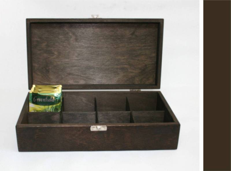 Dunkelbraune Holz Teebox Aufbewahrungsbox Mit 8 Fächern von WoodPower