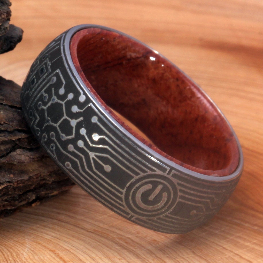 Platine Ring Mit Power Button Hochzeitsband Ehering Pc Ring, Nerd Geschenk, Geek Schmuck von WoodenCombArt