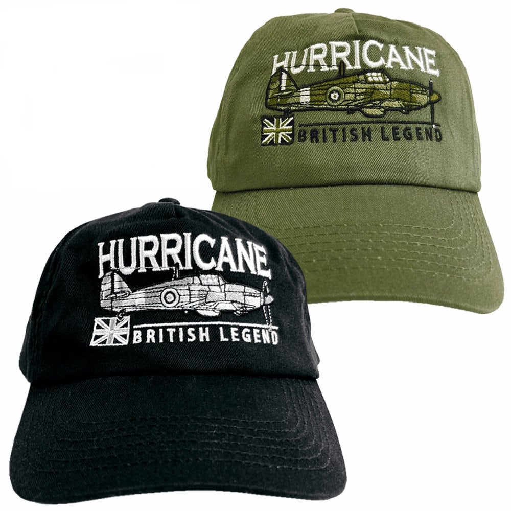 Hawker Hurricane Raf Ww2 Battle Of Britain Kampfflugzeug Grün Oder Schwarz Bestickte Verstellbare Baseballkappe von WoodenModelCompany