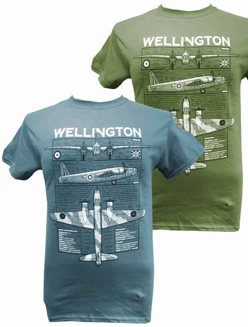 Vickers Wellington Raf Ww2 Medium Reichweite 2 Motor Bomber Flugzeug Blueprint Blau Oder Grün Design T-Shirt von WoodenModelCompany