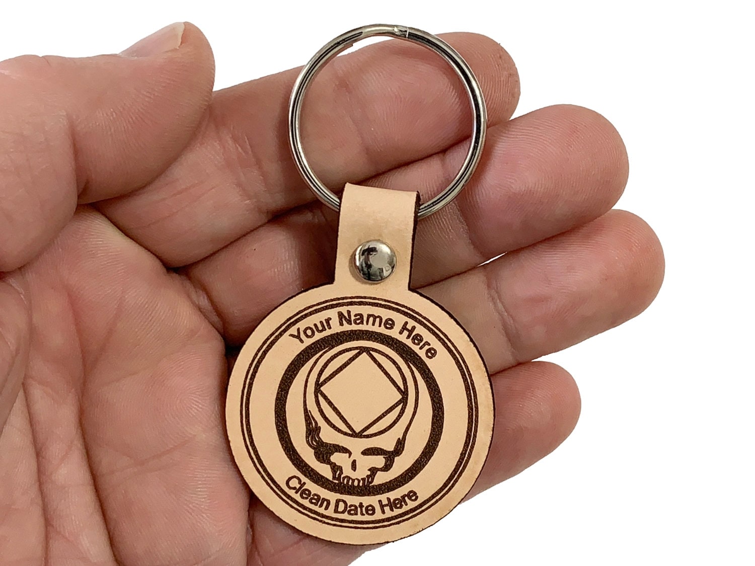 Personalisierte Leder Na Stealie Schlüsselanhänger, Narcoics Anonymous Steal Your Face Genesung Laser Gravierte 12 Schritt Geschenke von WoodenUrecover