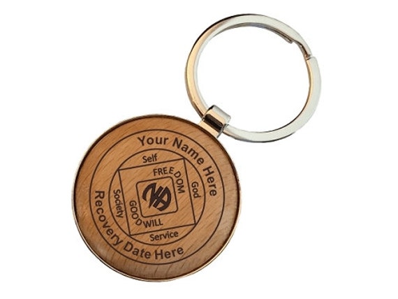Personalisierte Na Geburtstagstoken Schlüsselanhänger, Narcoics Anonymous Schlüsselanhänger - Einzigartige Laser Gravierte 12 Schritt Geschenke von WoodenUrecover