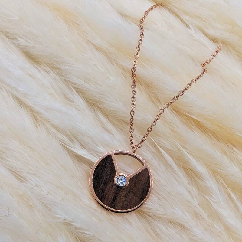 Halskette Aurelia - Walnussholz Mit Gold Und Rosegold, Verstellbare Kette Edelstein von WoodenloveshopDE