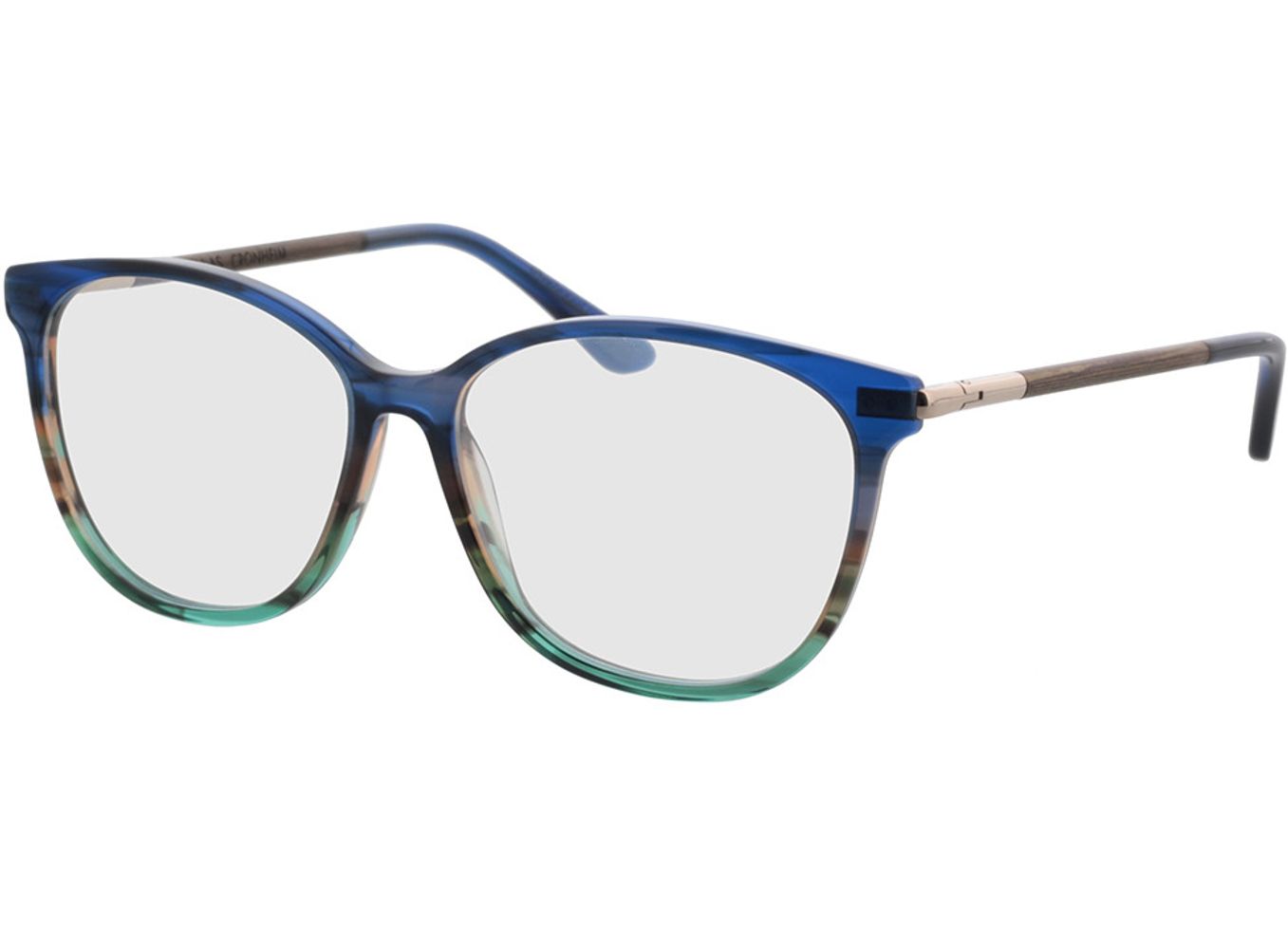 Woodfellas Optical Cronheim walnut/blue 54-14 Brillengestell inkl. Gläser, Damen, Vollrand, Cateye von Woodfellas