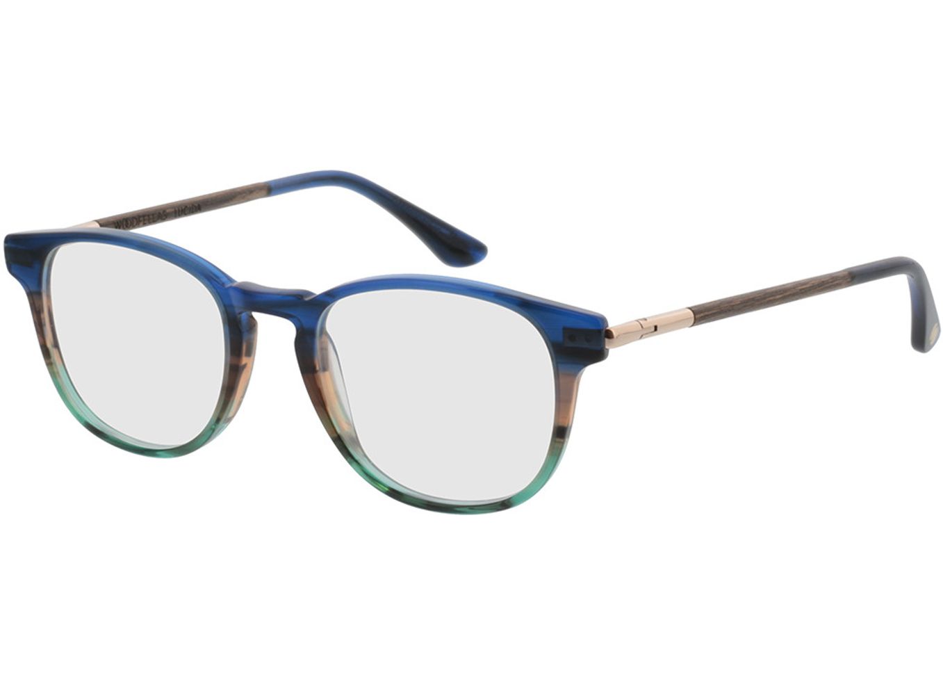 Woodfellas Optical Lucida walnut/blue 47-19 Brillengestell inkl. Gläser, Damen/Herren, Vollrand, panto von Woodfellas