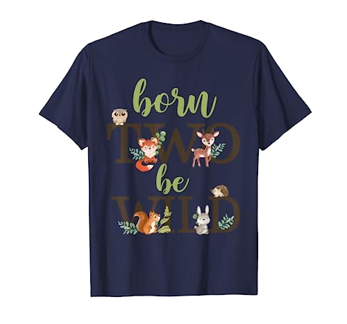Born Two Be Wild T-Shirt für Jungen zum 2. Geburtstag mit Waldtieren T-Shirt von Woodland Animals 2 Year Old Birthday Shirt