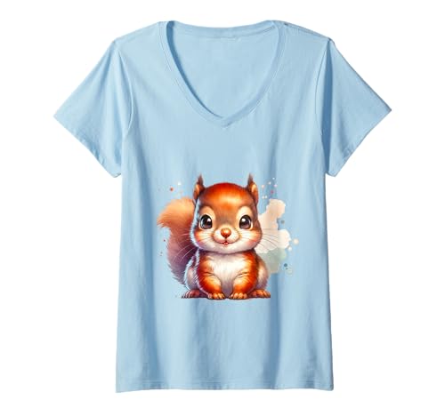 Damen Lustiges Eichhörnchen-Waldtier-Design für Kinder T-Shirt mit V-Ausschnitt Damen Lustiges Eichhörnchen-Waldtier-Design für Kinder T-Shirt mit V-Ausschnitt von Woodland Animals and Nature Gifts for Kids