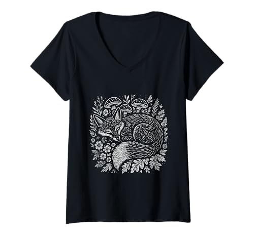 Damen Volkskunst, Fox, Woodland, Naturliebhaber, Wildtierfans T-Shirt mit V-Ausschnitt Damen Volkskunst, Fox, Woodland, Naturliebhaber, Wildtierfans T-Shirt mit V-Ausschnitt von Woodland Folk Art Animal Nature Foz Illustrations