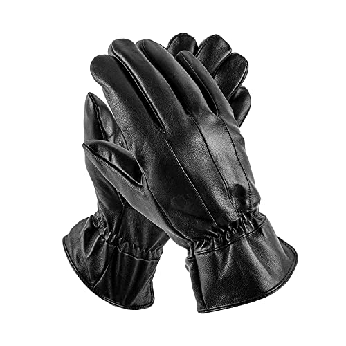 Herren-Lederhandschuhe, Woodland Leathers Winter warme Handschuhe aus 100 % Leder mit Thermofutter, Outdoor-Fahren für kaltes Wetter, Schwarz , 90 von Woodland Leather