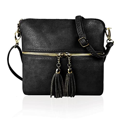 Woodland Leathers Crossbody Taschen für Frauen, Designer Kunstleder Kleine Umhängetasche für Frauen mit verstellbarem Riemen, Damen Mehrere Fächer Messenger Bag, Schwarz , Small (21.5x21.5 cm) von Woodland Leather