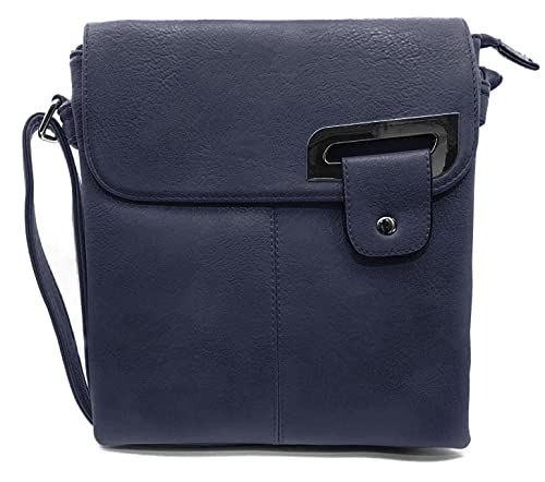 Woodland Leather Damen Crossbody Schulter Messenger Bag Mehrere Slip und Reißverschluss Taschen Handtasche mit Aufbewahrungstasche, navy, 27x26.5 CM von Woodland Leather