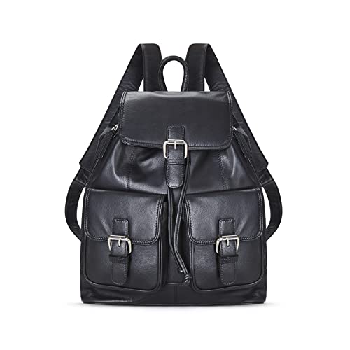 Woodland Leathers Echtleder-Anti-Diebstahl-Rucksack für Frauen, mittelbraun und schwarz, Damen-Rucksack, Handtaschen, Rucksack, wasserdicht, mit Diebstahlschutz-Reißverschluss, Schwarz 3, 30x27x14 CM von Woodland Leathers