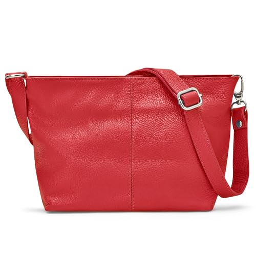Woodland Leathers Italienische Handtasche aus 100 % echtem Leder, schwarze Handtasche/Umhängetasche mit verstellbarem Riemen für Damen, Designer-Damentaschen mit Fächern, rot, Medium von Woodland Leathers