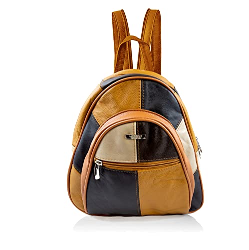Woodland Leathers Modischer Damenrucksack, klein, schwarz, mit Anti-Diebstahl-Reißverschluss und Handtaschengriff, 2-in-1-Sling-Rucksack, Patchwork, Small-Medium von Woodland Leather