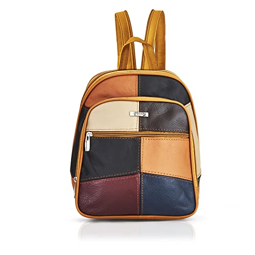 Woodland Leathers Modischer Damenrucksack, klein, schwarz, mit Anti-Diebstahl-Reißverschluss und Handtaschengriff, 2-in-1-Sling-Rucksack, Patchwork 2, Small-Medium von Woodland Leather