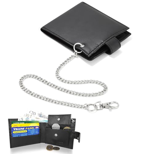 Woodland Leathers RFID-blockierende Herren-Geldbörsen – Echtleder-Geldbörsen für Herren mit sicherer Kette, RFID-geschützt und Münzfach, schwarze Geldbörse im Biker-Stil, perfektes Geschenk für Woodland Leathers RFID-blockierende Herren-Geldbörsen – Echtleder-Geldbörsen für Herren mit sicherer Kette, RFID-geschützt und Münzfach, schwarze Geldbörse im Biker-Stil, perfektes Geschenk für von Woodland Leather