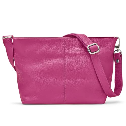 Woodland Leathers Italienische Handtasche aus 100 % echtem Leder, schwarze Handtasche/Umhängetasche mit verstellbarem Riemen für Damen, Designer-Damentaschen mit Fächern, fuchsia, Medium von Woodland Leathers