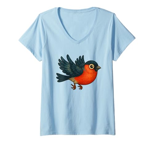 Damen Gimpel Volkskunst - Bright Bird Design T-Shirt mit V-Ausschnitt Damen Gimpel Volkskunst - Bright Bird Design T-Shirt mit V-Ausschnitt von Woodland Legends