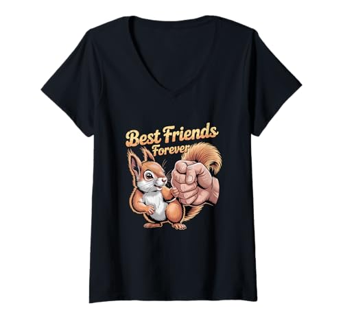 Damen Eichhörnchen Faust Bump Cute T-Shirt mit V-Ausschnitt Damen Eichhörnchen Faust Bump Cute T-Shirt mit V-Ausschnitt von Woodland Squirrel Friendship Nature