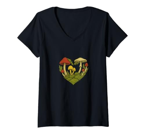 Damen Moos und Pilz Herz Natur Wald Ästhetik T-Shirt mit V-Ausschnitt Damen Moos und Pilz Herz Natur Wald Ästhetik T-Shirt mit V-Ausschnitt von Woodland Whimsy Studios