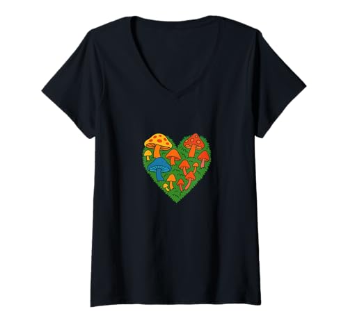 Damen Moos und Pilz Herz Natur Wald Ästhetik T-Shirt mit V-Ausschnitt Damen Moos und Pilz Herz Natur Wald Ästhetik T-Shirt mit V-Ausschnitt von Woodland Whimsy Studios