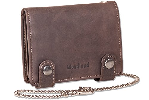 Woodland® Biker-Kettenbörse mit 40-cm Langer Kette im Hochformat aus naturbelassenem Büffelleder in Dunkelbraun/Taupe von Woodland