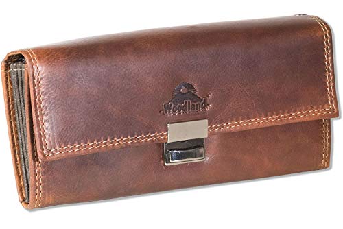 Woodland® Kellnerbörse mit großem verstärktem Hartgeldfach aus hochwertigem Rindsleder Cognac/Multicolor von Woodland