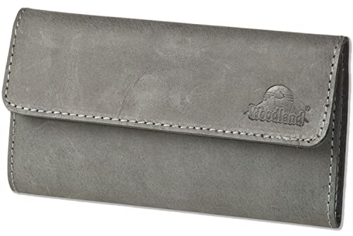 Woodland Flache Damenbörse aus weichem, naturbelassenem Büffelleder in Anthrazit von Woodland