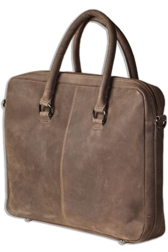 Woodland Laptoptasche/Aktentasche aus naturbelassenem, weichem Büffelleder in Dunkelbraun/Taupe von Woodland