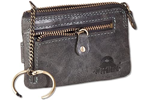 Woodland Schlüsseltasche mit Kreditkartenfächern und kleinem Geldfach aus weichem, naturbelassenem Büffelleder in Anthrazit von Woodland