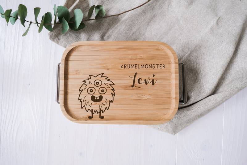 Personalisierte Lunchbox Aus Edelstahl Mit Holzdeckel | Brotdose Für Kinder Krümelmonster Personalisierte Lunchbox Aus Edelstahl Mit Holzdeckel | Brotdose Für Kinder Krümelmonster von Woodlandkid