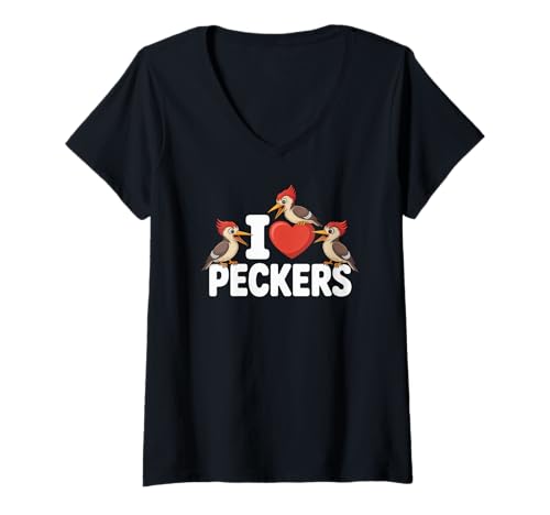 Damen I Love Peckers Lustiger Specht Humor T-Shirt mit V-Ausschnitt von Woodpecker Enthusiast Humor Fun
