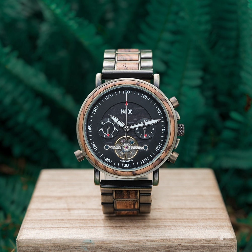 Gravierte Herrenuhr Aus Holz, Automatikuhr | Personalisiertes Geschenk Für Ihn Uhren Männer, Holzuhr Zum 1.jahrestag von WoodpeckerSpain