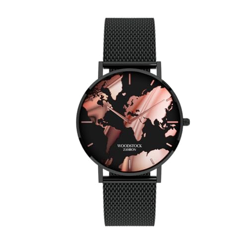 Woodstock Zambon® Midnight wasserdichte Uhr – elegantes minimalistisches Design mit schwarzem Zifferblatt, Gehäuse aus Edelstahl und verstellbarem Armband, Schwarz und Roségold, Minimalistisch von Woodstock Zambon