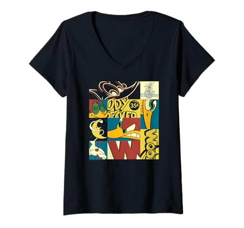 Damen Woody Woodpecker Pop Art Panels T-Shirt mit V-Ausschnitt Damen Woody Woodpecker Pop Art Panels T-Shirt mit V-Ausschnitt von Woody Woodpecker