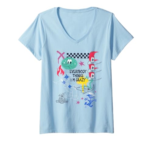 Damen Woody Woodpecker Street Chaos Collage T-Shirt mit V-Ausschnitt Damen Woody Woodpecker Street Chaos Collage T-Shirt mit V-Ausschnitt von Woody Woodpecker