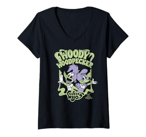 Damen Woody Woodpecker & Winnie Woodpecker Guess Who? T-Shirt mit V-Ausschnitt Damen Woody Woodpecker & Winnie Woodpecker Guess Who? T-Shirt mit V-Ausschnitt von Woody Woodpecker