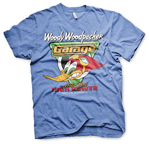Woody Woodpecker Offizielles Lizenzprodukt Garage Herren T-Shirt (Blau-Heather), Large von Woody Woodpecker