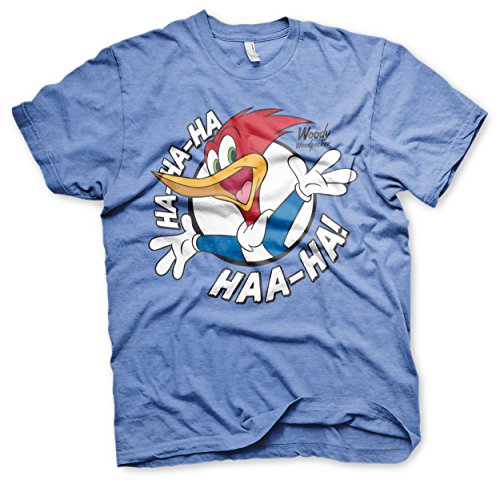 Woody Woodpecker Offizielles Lizenzprodukt Hahaha Herren T-Shirt (Blau-Heather), Large von Woody Woodpecker