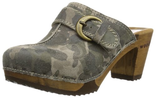 Woody Damen Christina Pantoletten, Mehrfarbig (Camouflage Green) von Woody